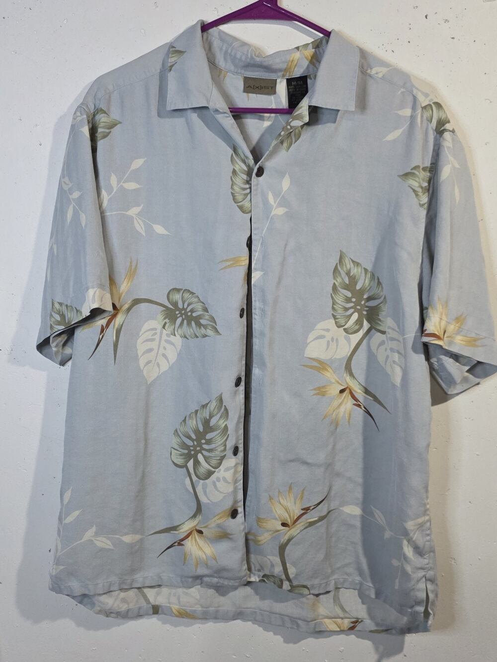 A/XIST Men's M Hawaiian Tropical Shirt Blue Floral Leaf Button Up 90s Resort